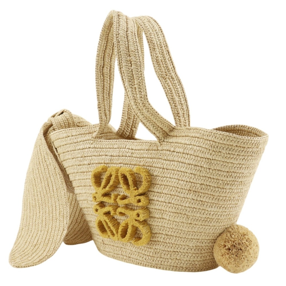 Loewe Bunny Basket Handbag, A223S17X01, Raffia x Calfskin, Made in Madagascar... - Picture 2 of 16